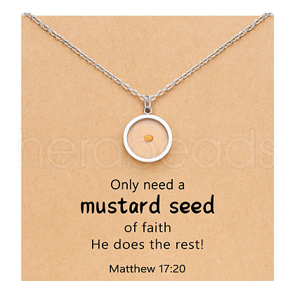 Flat Round 216 Stainless Steel Mustard Seed Pendant Necklaces for Women WG511AE-10-1