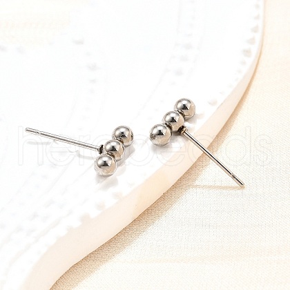 Tarnish Resistant 201 Stainless Steel Beaded Horizontal Bar Stud Earrings with 316 Stainless Steel Pin for Women X-STAS-K238-01P-1
