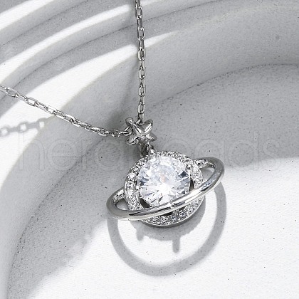 Brass Micro Pave Cubic Zirconia Star Pendant Necklaces for Women NJEW-S447-01P-1