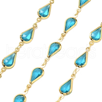 Brass Glass Teardrop Link Chains CHC-R001-04G-01-1