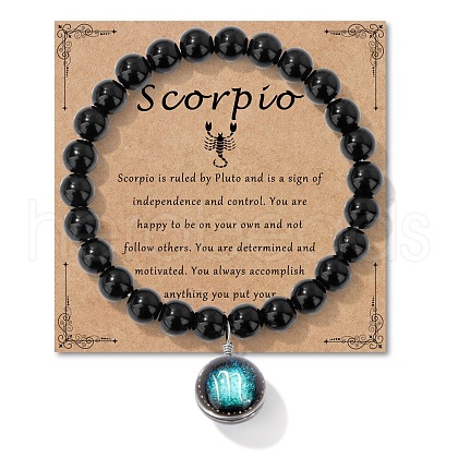 Birthstone Natural Black Obsidian Round Bead Stretch Bracelets QA9771-10-1