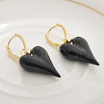 Brass Enamel Hoop Earrings for Women EJEW-U055-26G-01-1