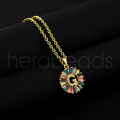 Brass Pave Colorful Cubic Zirconia Initial Ring Pendant Necklaces FS-WGF1437-07-1