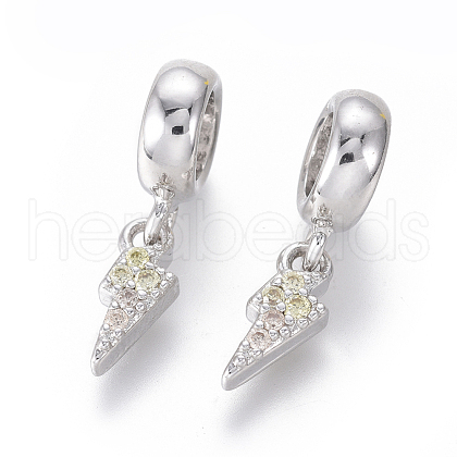 Brass Micro Pave Cubic Zirconia European Dangle Charms ZIRC-G153-12P-1