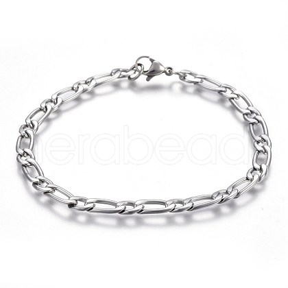 304 Stainless Steel Figaro Chain Bracelets BJEW-L637-04A-P-1