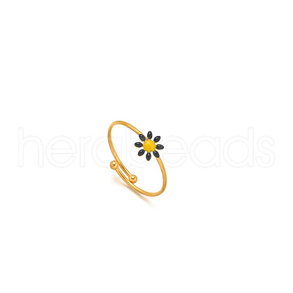 Daisy 304 Stainless Steel Enamel Open Cuff Rings for Women RJEW-M061-01G-01-1