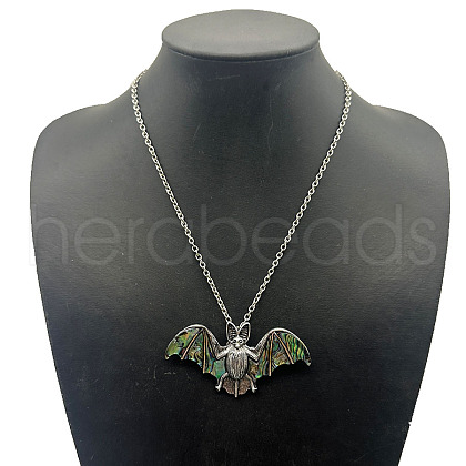 Shiny Alloy Pave Natural Paua Shell Pendant Necklaces TZ0162-1-1
