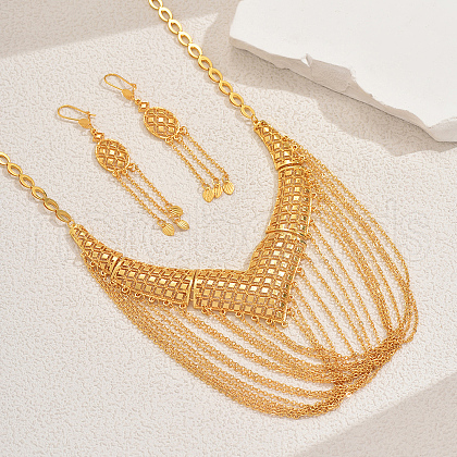 Vintage Alloy Hollow Multilayer Tassel Earrings & Necklaces Set for Banquet Bride LS7583-1