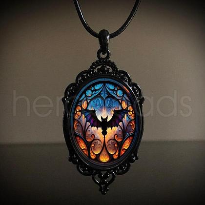 Oval Gothic Alloy Glass Halloween Pendant Necklaces for Women FS-WG73C21-04-1