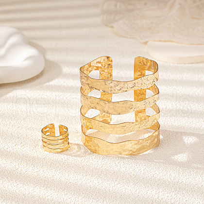Alloy Multilayer Cuff Bangles & Cuff Rings Sets FS-WG89442-01-1