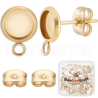 Beebeecraft 50Pcs Flat Round 304 Stainless Steel Stud Earrings Findings STAS-BBC0005-85A-1