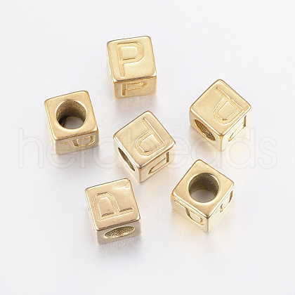 304 Stainless Steel Large Hole Letter European Beads X-STAS-H428-01G-P-1