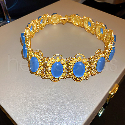 Medieval-Style Alloy Pave Cornflower Blue Resin Oval Link Chain Choker Necklaces for Women FS-WG60C09-05-1
