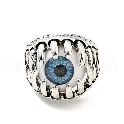 Claw with Evil Eye Resin Open Cuff Ring RJEW-D118-02AS-1
