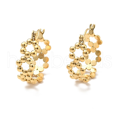 Ion Plating(IP) 304 Stainless Steel Beaded Ring Hoop Earrings for Women EJEW-P202-02G-1