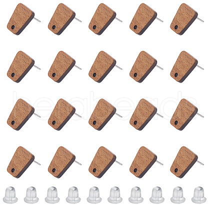 HOBBIESAY 20 Pairs Trapezoid Walnut Wood Stud Earring Findings MAK-HY0001-04-1