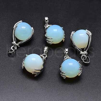 Palm Platinum Plated Brass Opalite Pendants G-F228-02C-RS-1