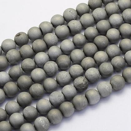 Electroplate Natural Druzy Agate Beads Strands G-G708-8mm-04-1