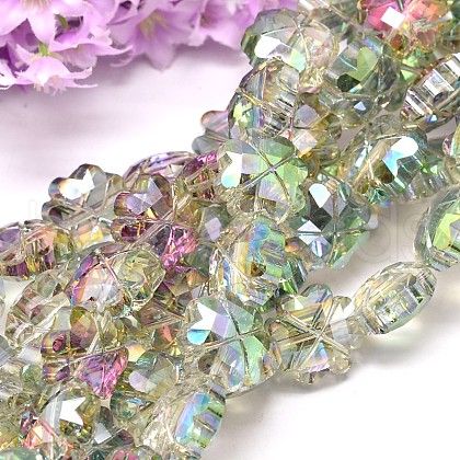 Half Plated Faceted Clover Glass Bead Strands X-EGLA-J094-HP03-1