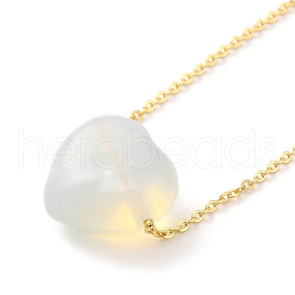 Opalite Heart Pendant Necklace with Golden Alloy Cable Chains NJEW-G116-01E-1