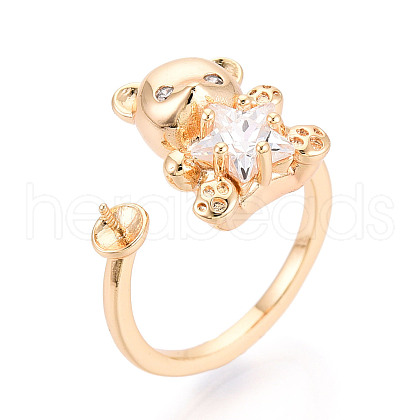 Bear Brass Micro Pave Clear Cubic Zirconia Cuff Ring Settings KK-T076-32G-1