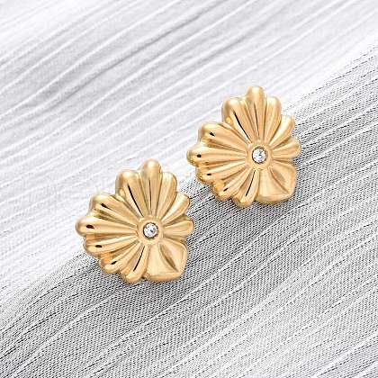 Heart 304 Stainless Steel Clear Cubic Zirconia Stud Earrings EJEW-Z118-02G-1