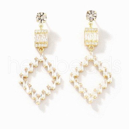 Fashionable Brass Pave Clear Cubic Zirconia Rhombus Stud Earrings TN3941-2-1