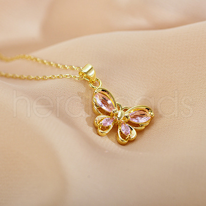 Brass Pave Cubic Zirconia Butterfly Pendant Necklaces FS-WGD20DC-03-1