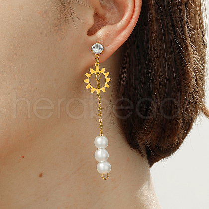 Stainless Steel Sunflower Tassel Stud Earrings BQ1802-1