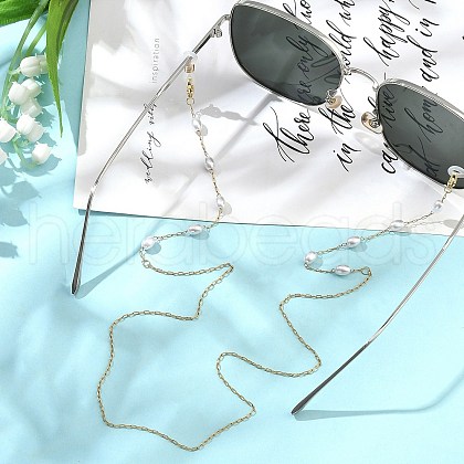 304 Stainless Steel & ABS Imitation Pearl Oval Link Eyeglasses Chains AJEW-EH00401-1