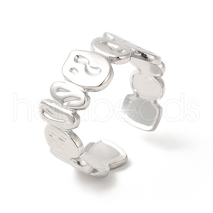 Non-Tarnish 304 Stainless Steel Twist Oval Open Cuff Ring for Women RJEW-E063-27P-1
