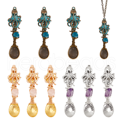 9Pcs Tibetan Style Alloy &  Gemstone Bead Big Pendants PALLOY-GA00010-1
