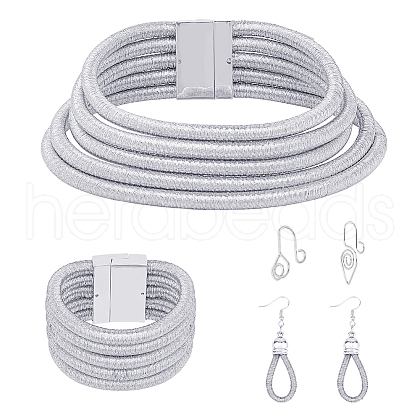 FIBLOOM Plastic Teardrop Dangle Earrings & Multi Layer Necklace & Multi-strand Bracelet & 2Pcs Stainless Steel Clip on Nose Rings SJEW-FI0001-32C-1