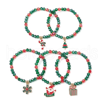 5Pcs Christmas Theme Glass Beaded Stretch Bracelets BJEW-JB11184-1