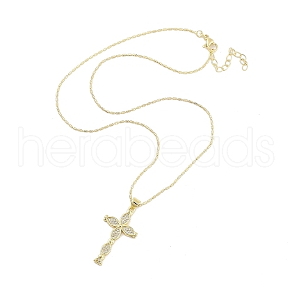 Brass Micro Pave Clear Cubic Zirconia Pendant Necklaces NJEW-Z035-03A-G-1
