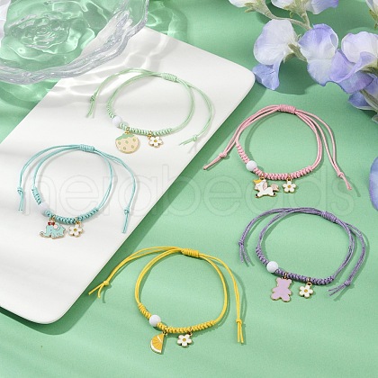 5Pcs 5 Styles Alloy Enamel Charm Bracelets BJEW-JB11696-1