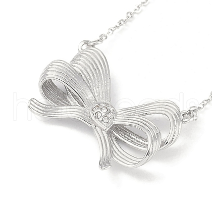 304 Stainless Steel Crystal Rhinestone Cable Chain Bowknot Pendant Necklaces for Women NJEW-C055-08P-1