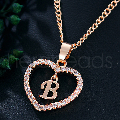Alloy Crystal Rhinestone Heart with Initial Pendant Necklaces WGD4CFD-02-1