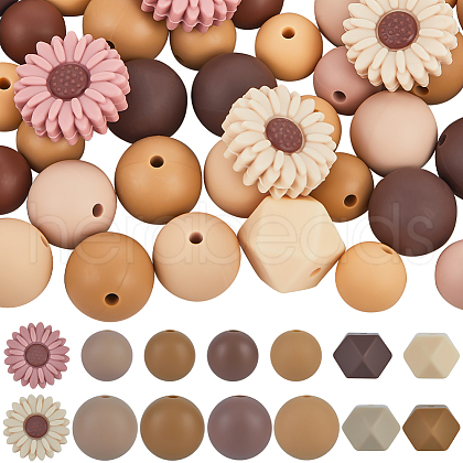 SUNNYCLUE 100Pcs 14 Styles Daisy Food Grade Eco-Friendly Focal Silicone Beads SIL-SC0002-16-1