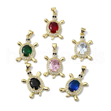 Rack Plating Real 18K Gold Plated Brass Micro Pave Cubic Zirconia Pendants KK-B084-06G-1