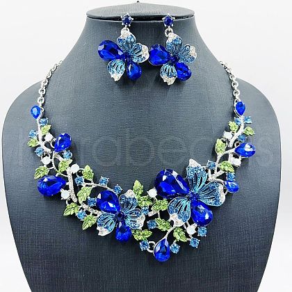 Flower Alloy Glass Pendant Necklaces & Stud Dangle Earrings Sets WGA2AF6-07-1