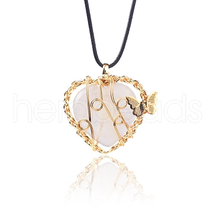 Natural Quartz Crystal Metal Wire Wrapped Heart Pendants PW-WG13885-06-1