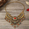 Ethnic Style Zinc Alloy Pave Synthetic Turquoise Teardrop Statement Chunky Bib Necklaces for Women FS-WG23959-02-2