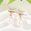 Teardrop with Rectangle 304 Stainless Steel Clear Cubic Zirconia Dangle Stud Earrings EJEW-F366-01G-01-1