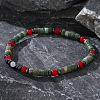 Bohemian Style Column Natural Green Spot Jasper & Red Coral Beads Stretch Bracelets for Men Women HT9470-2