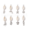 8Pcs 8 Styles Natural Cowrie Shell & Alloy Sea Animals Pendants PALLOY-JF03750-1
