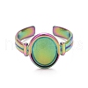 Ion Plating(IP) Rainbow Color 304 Stainless Steel Oval Watch Shape Open Cuff Ring for Women RJEW-C025-04M-2