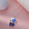 Multi Square Brass Blue Enamel Pendant Necklaces for Women FS-WG21173-01-4