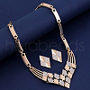 Rhombus Alloy Crystal Rhinestone Chain Necklaces & Stud Earrings Sets FS-WG42A89-01-2