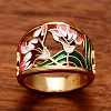 Flower Pattern Brass Enamel Finger Rings FS-WGFE972-01-2